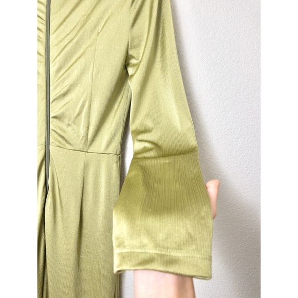 Bronx and Banco Olive Maxi Dress 6 Metallic Padded Shoulder Vneck Slit Surplice - Picture 12 of 12